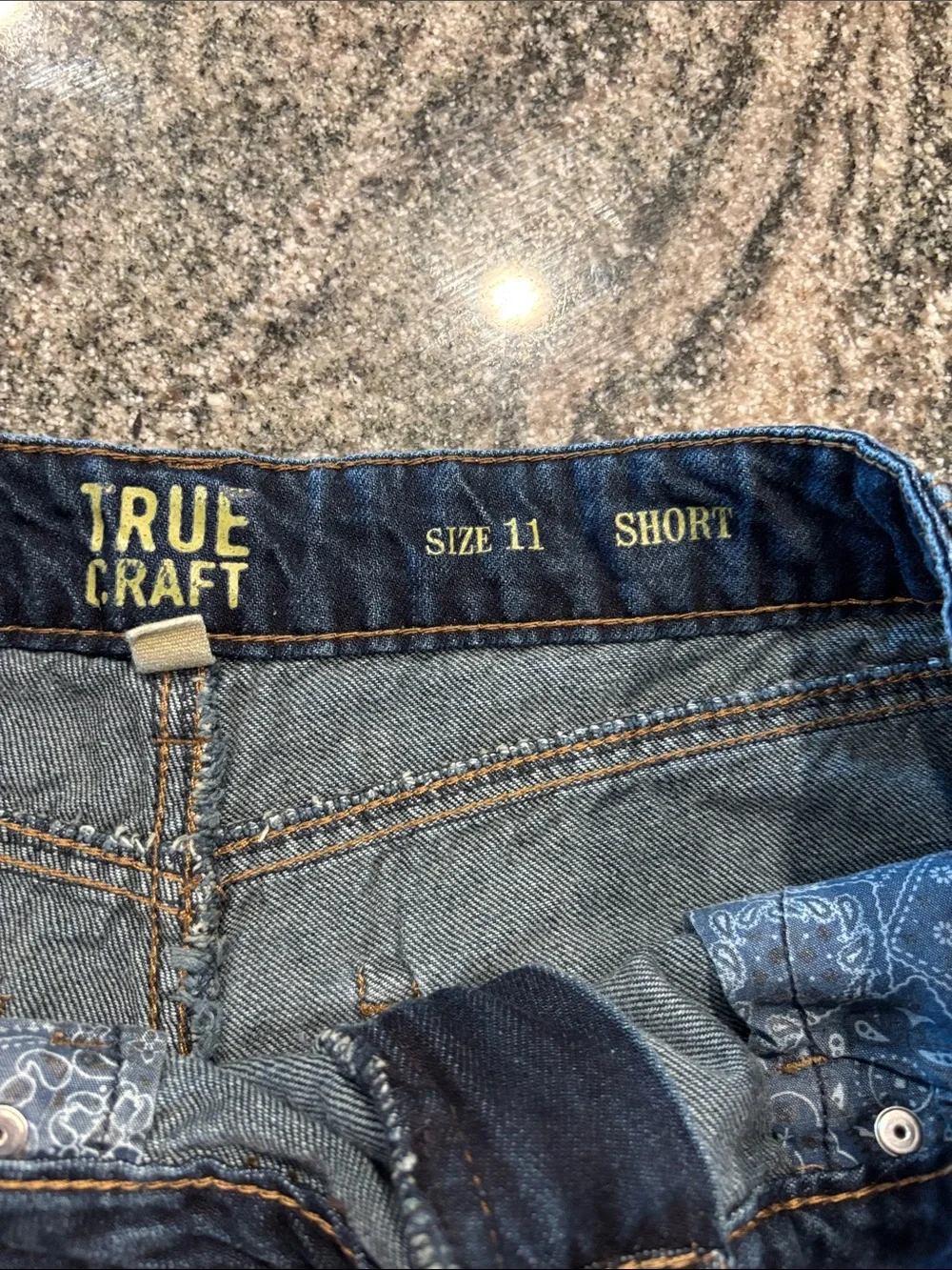 Dark Blue Distressed Denim Shorts with Bandana Pocket Detail size 11